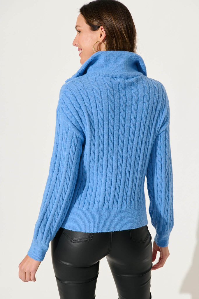 Tanna Zip Knit In Cornflower Blue Wool Blend - back