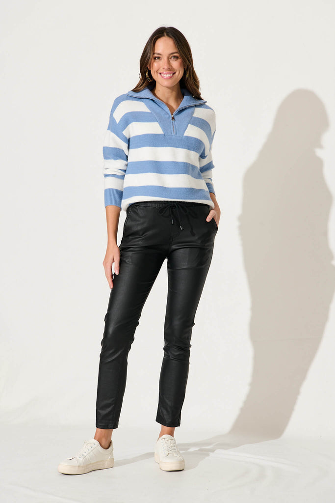 Beaumont Knit In Blue With White Stripe Wool Blend - full length