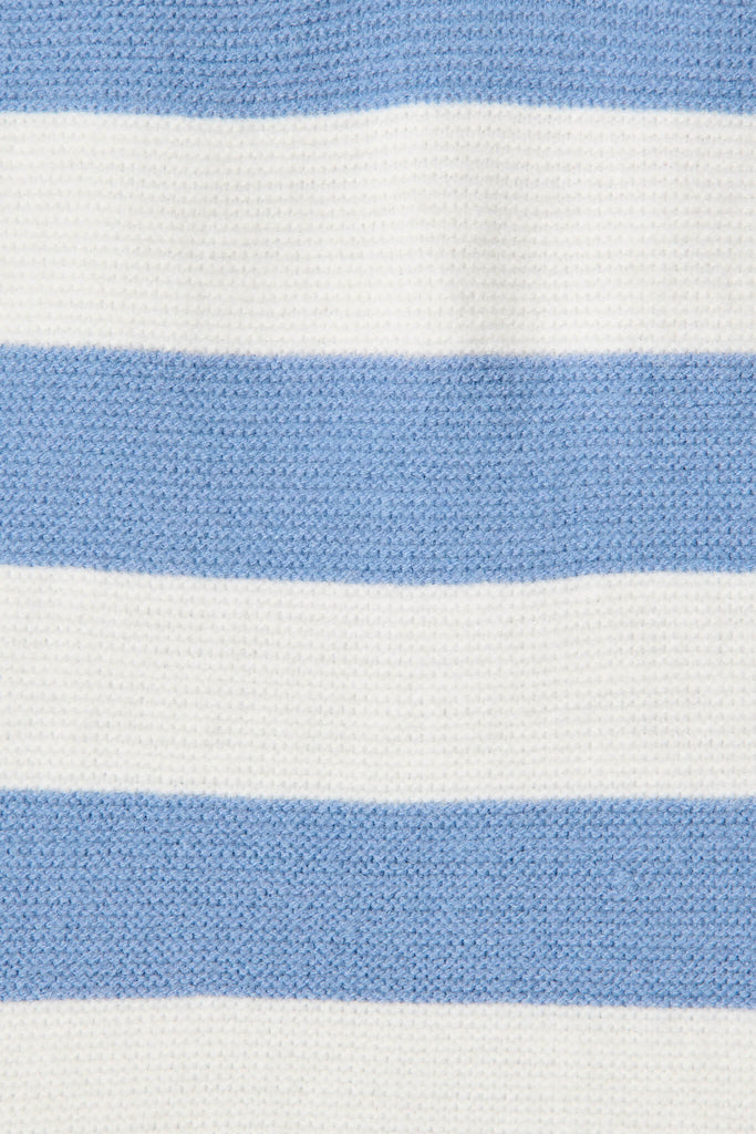 Beaumont Knit In Blue With White Stripe Wool Blend - fabric