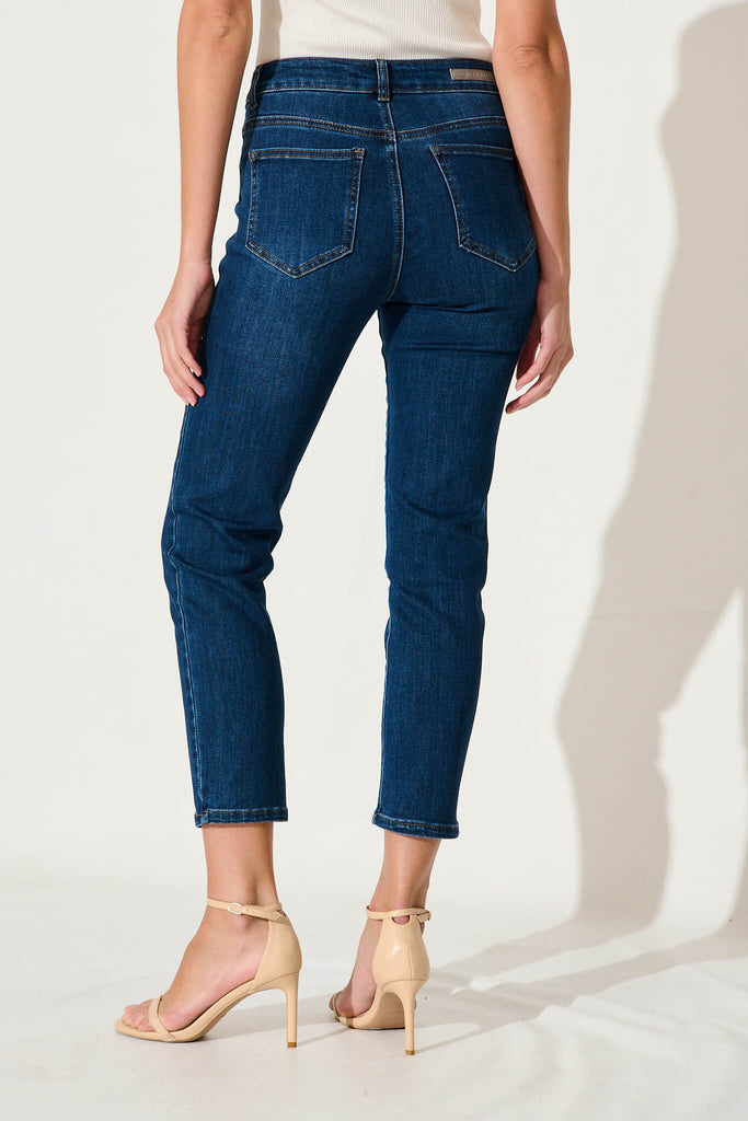 Gateway Mid Rise Straight Leg Crop Jean In Dark Blue Denim - back