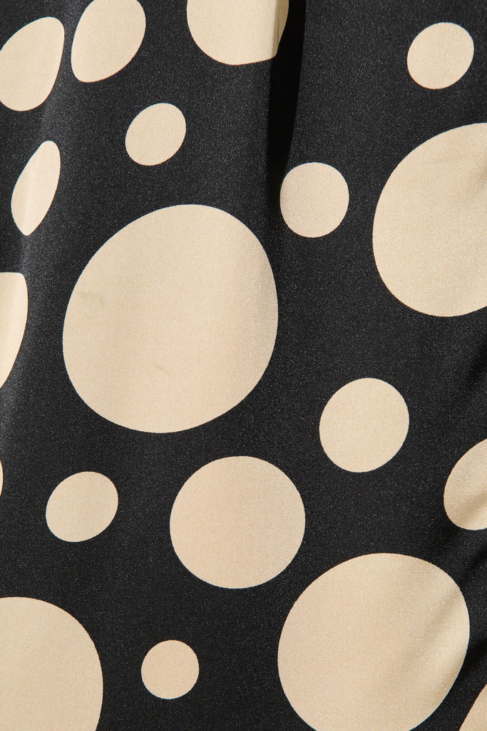 Cora Midi Dress In Black With Cream Spot - fabric