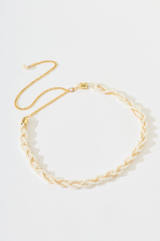 Jamie Chain Belt In Gold With Pearl - front