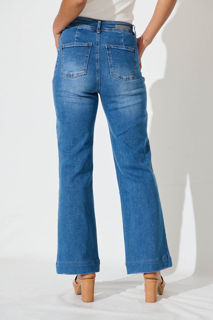 Delina High Rise Wide Leg Jean In Mid Blue Denim - back