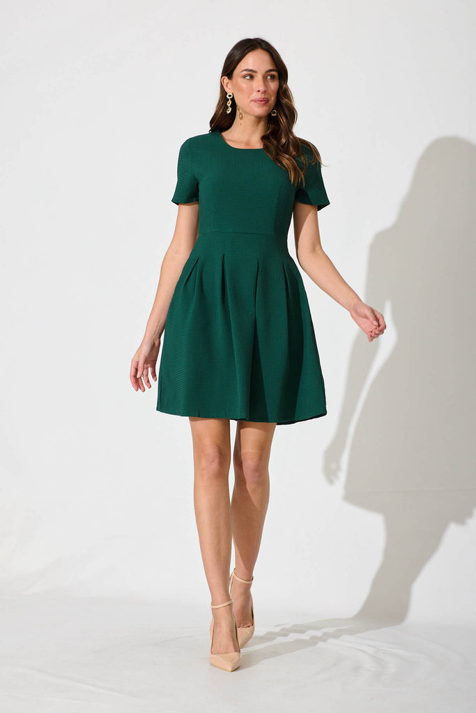 Elizabeth Dress In Textured Emerald - full length