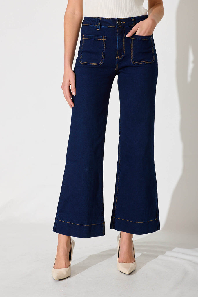 Juan High Rise Wide Leg Jean In Dark Indigo Denim - front