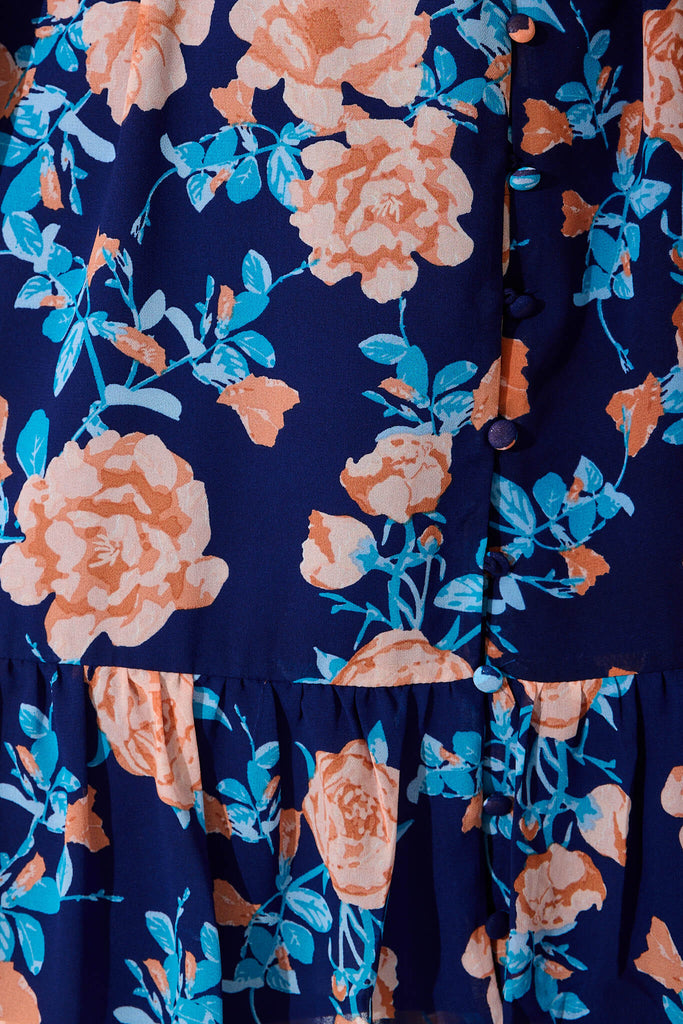 Lantana Dress In Navy With Tangerine Floral Chiffon - fabric