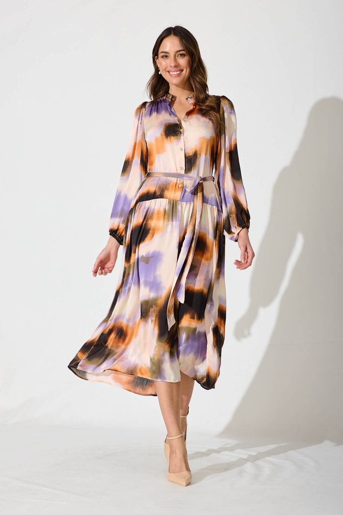 Pippa Maxi Dress In Lilac And Rust Print Chiffon - full length