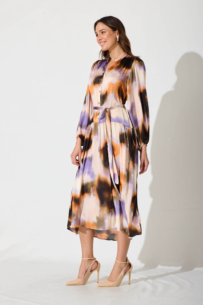 Pippa Maxi Dress In Lilac And Rust Print Chiffon - side