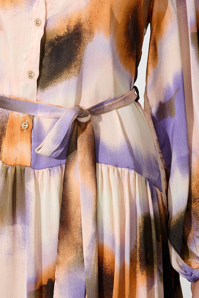 Pippa Maxi Dress In Lilac And Rust Print Chiffon - detail