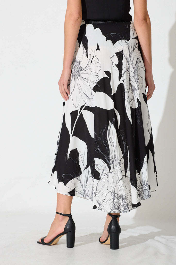 Farrell Maxi Skirt In Black With White Floral - back