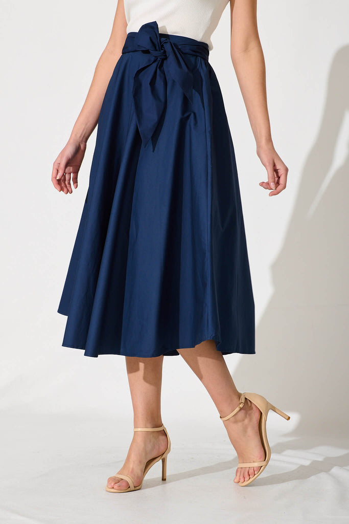 Ivy Midi Skirt In Navy Cotton - side