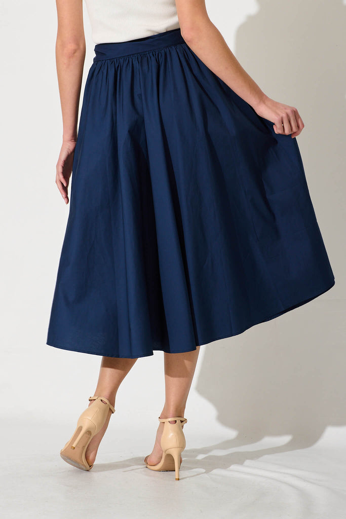 Ivy Midi Skirt In Navy Cotton - back