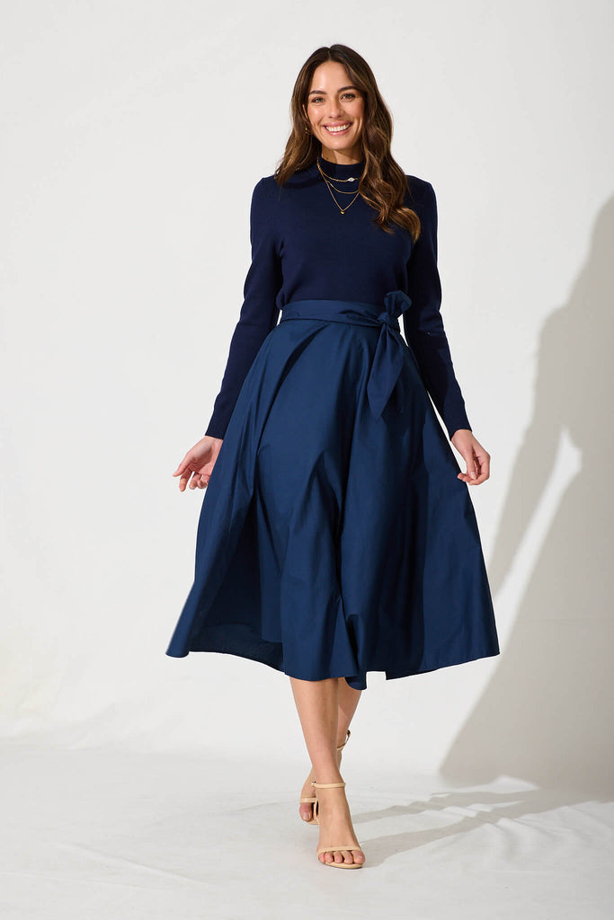 Ivy Midi Skirt In Navy Cotton - full length