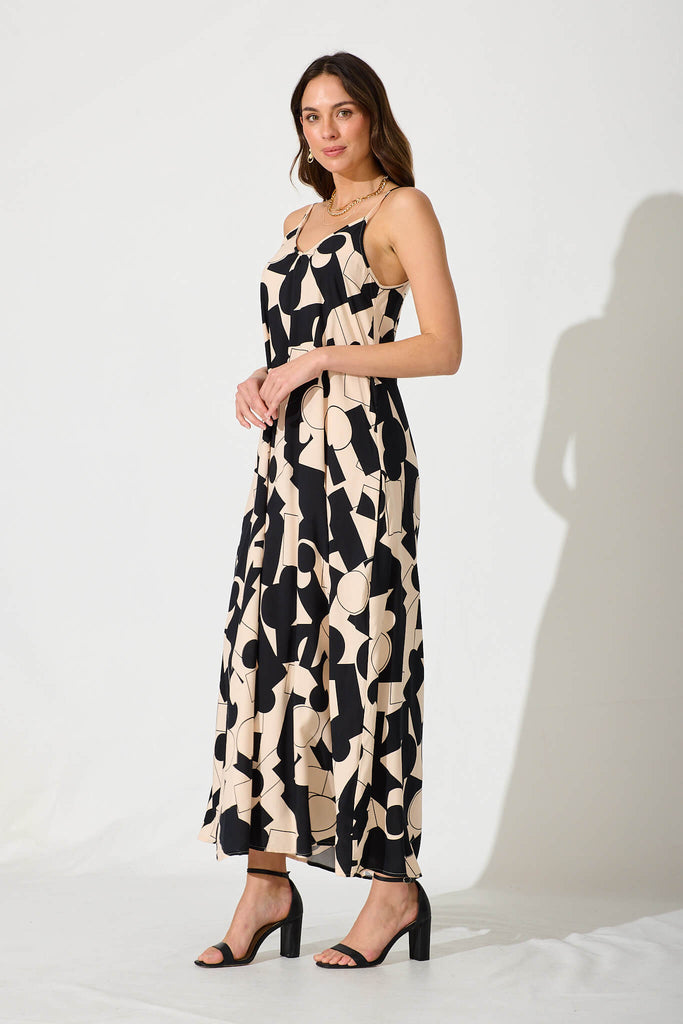 No Scrubs Maxi Dress In Cream With Black Geometric Print - side