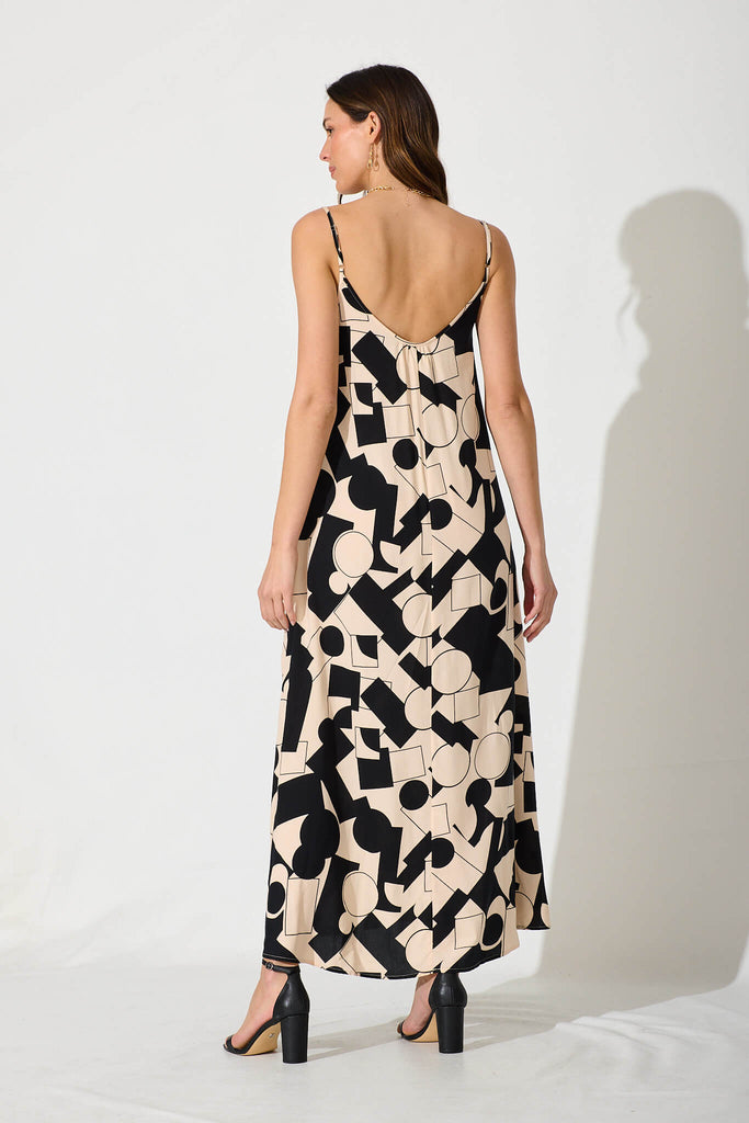 No Scrubs Maxi Dress In Cream With Black Geometric Print - back