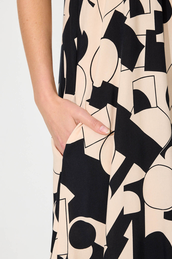 No Scrubs Maxi Dress In Cream With Black Geometric Print - detail