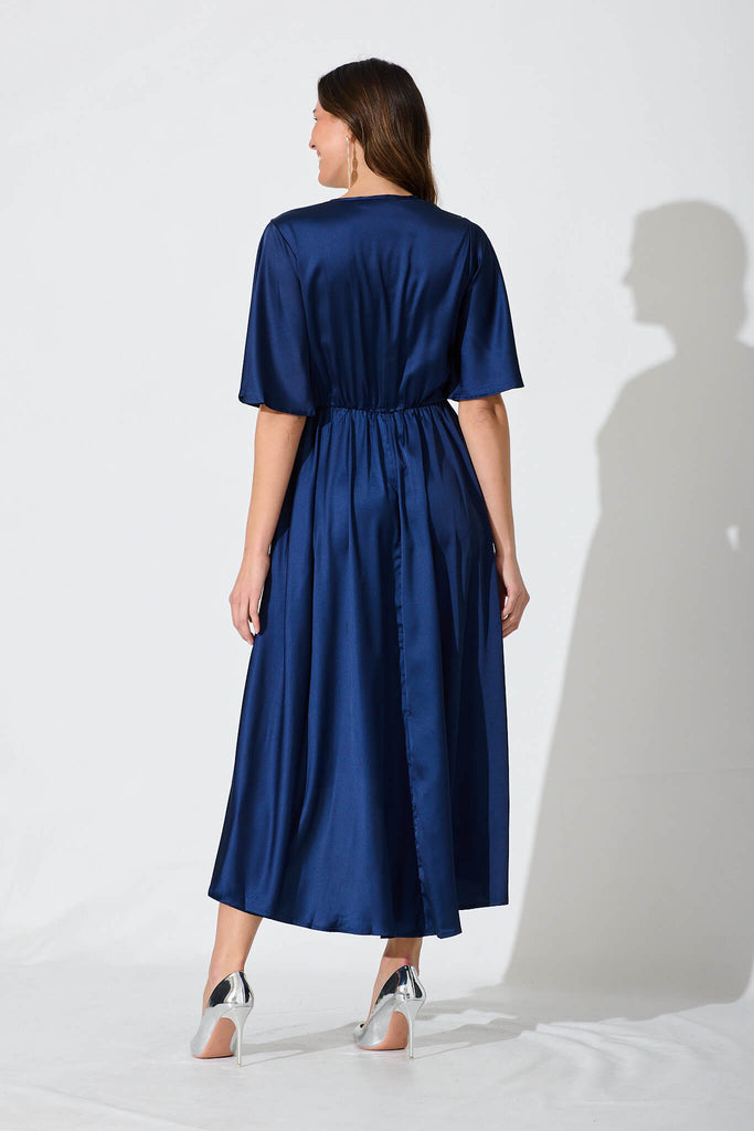 Helsinki Maxi Dress In Navy Satin - back