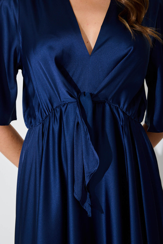 Helsinki Maxi Dress In Navy Satin - detail