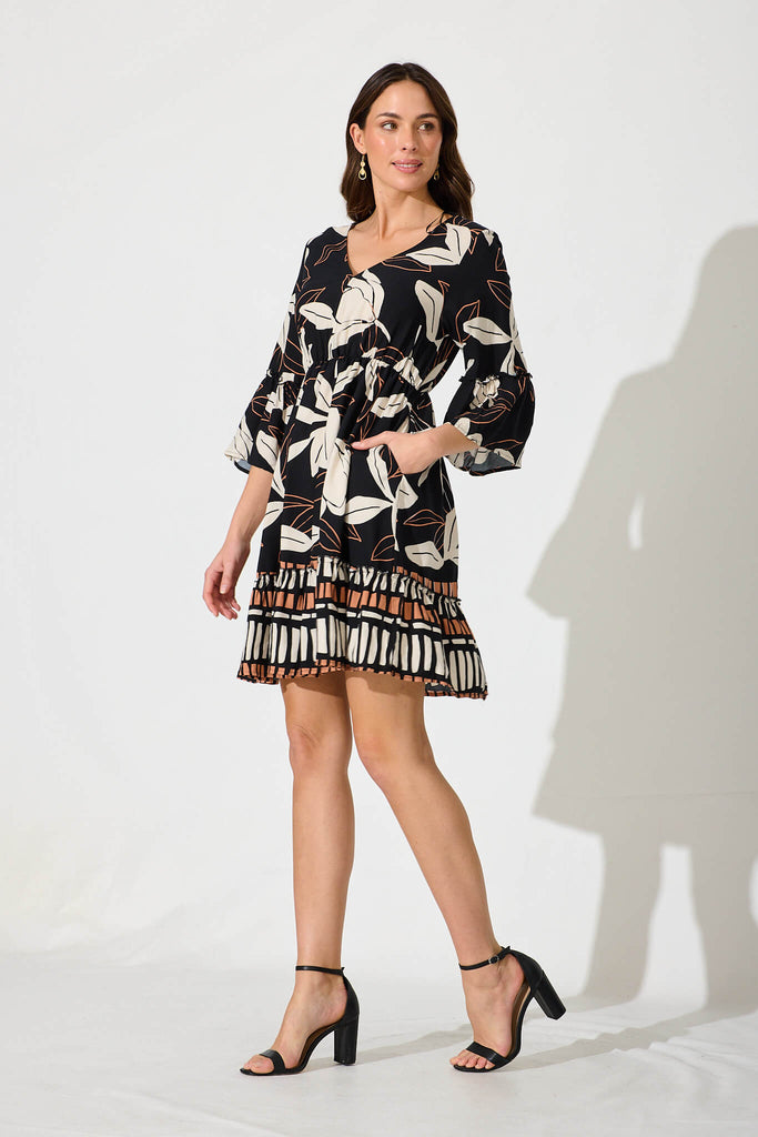 Clarice Dress In Black With Cream Floral Print - side