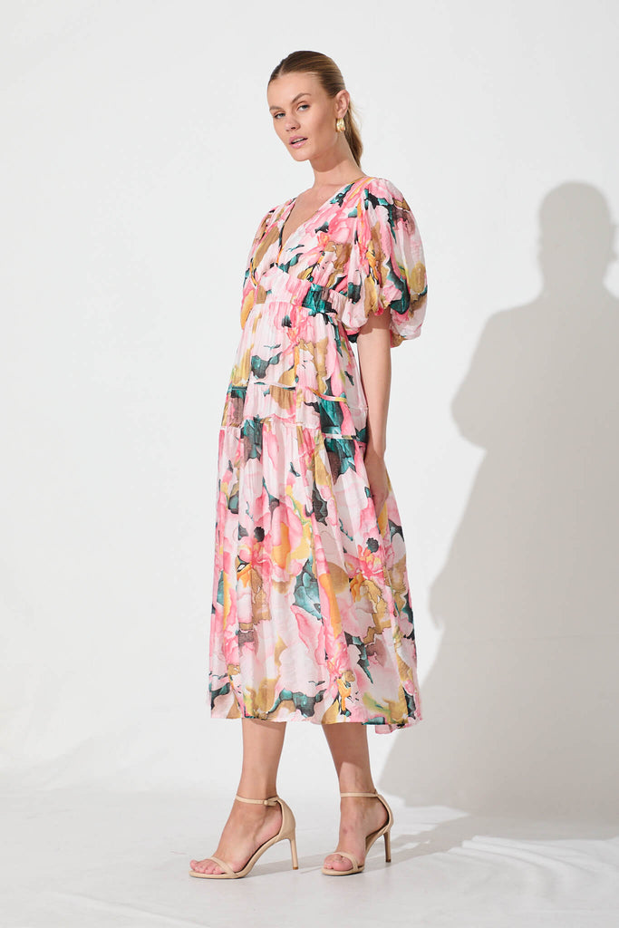 Amalie Midi Dress In Pink And Multi Floral - side