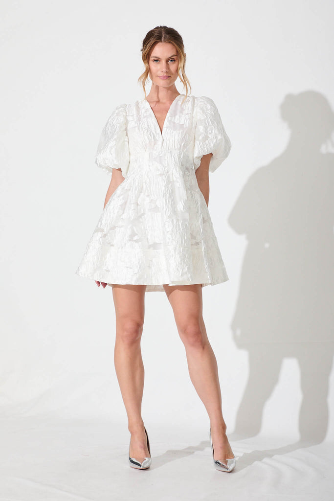 Paris Dreamer Dress In White Floral Organza Burnout - full length