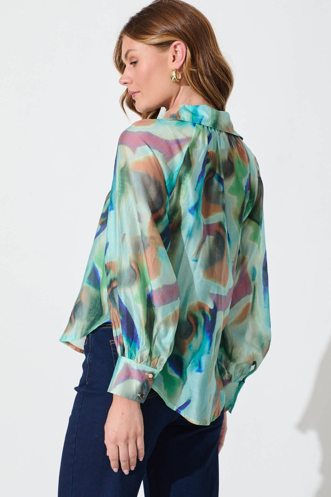 Antonia Shirt In Green With Multi Cotton Blend - back