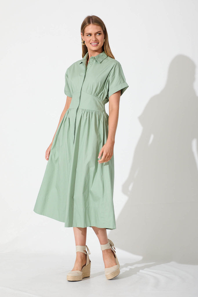 Cielo Midi Dress In Sage Green Cotton - full length