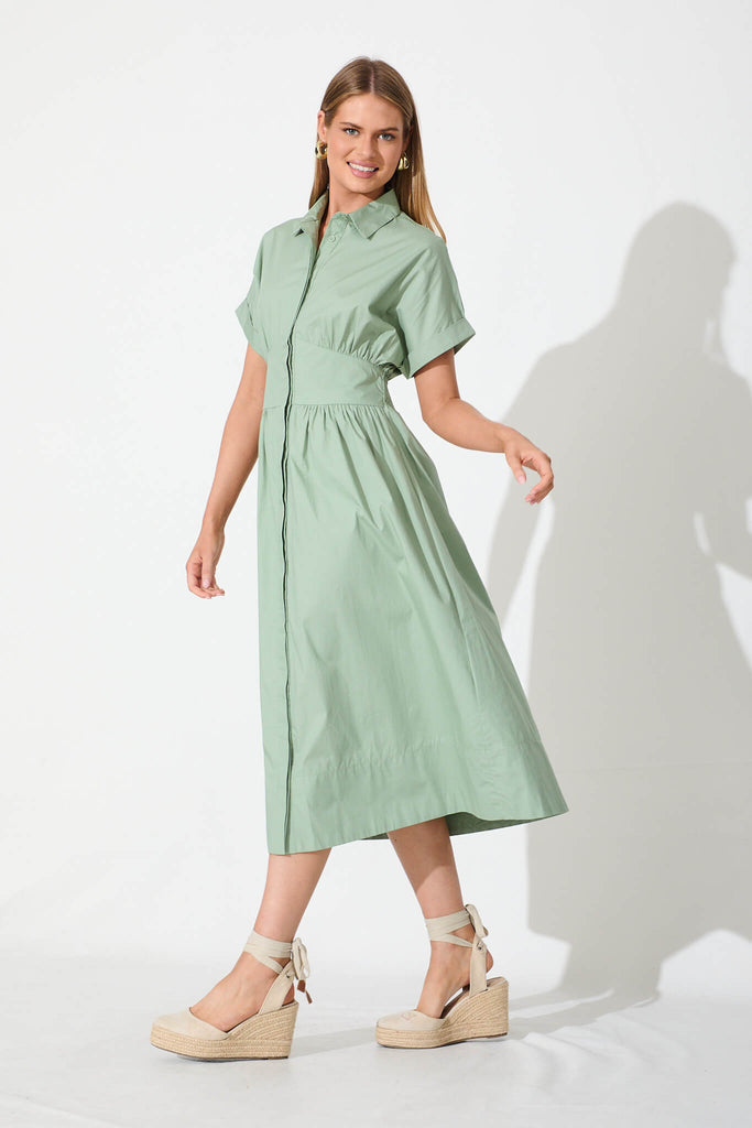 Cielo Midi Dress In Sage Green Cotton - side