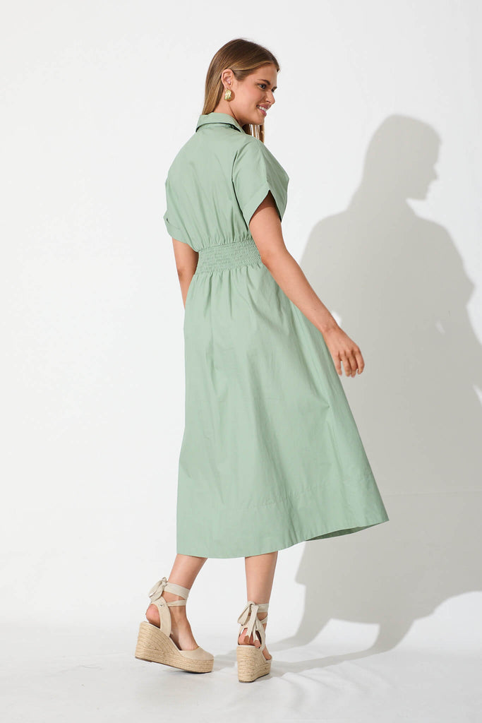 Cielo Midi Dress In Sage Green Cotton - back