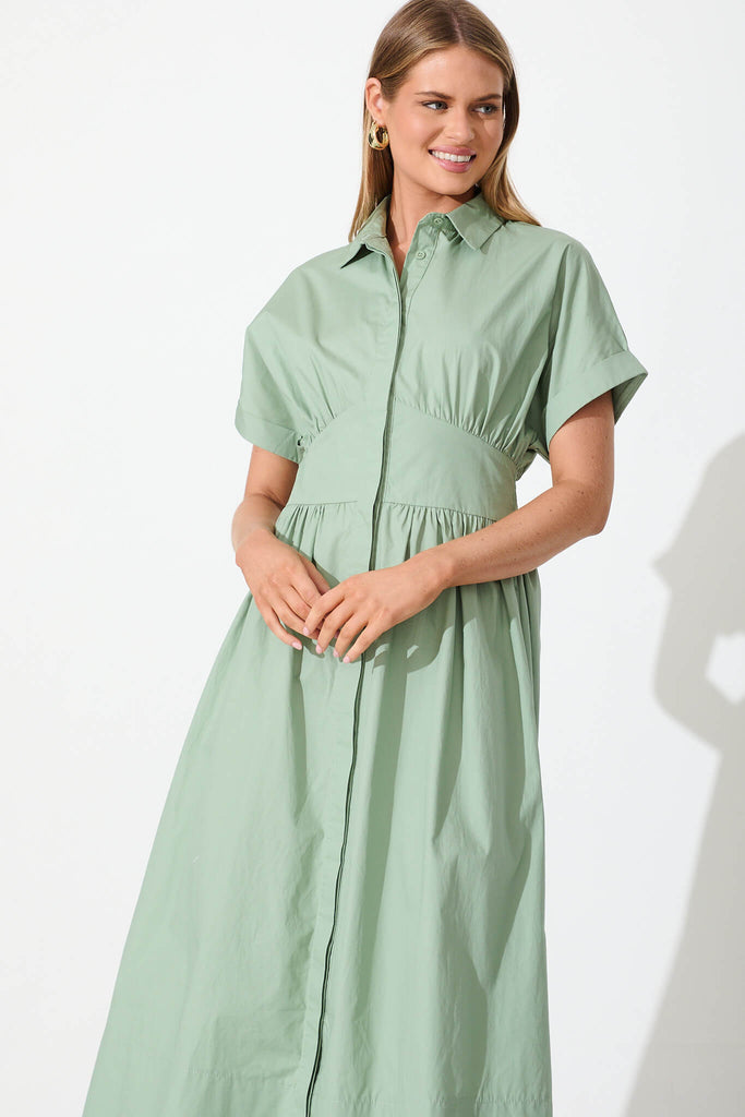 Cielo Midi Dress In Sage Green Cotton - front