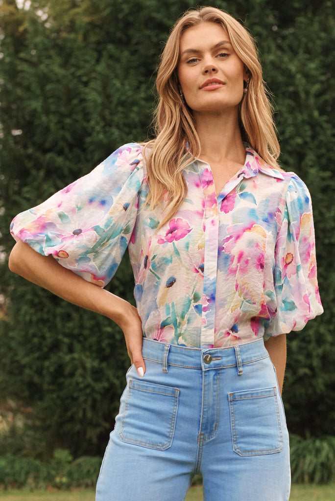 Aeryn Shirt In Pastel Watercolour Floral