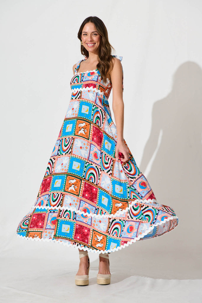 Somerset Maxi Sundress In Bright Multi With Ric Rac Trim