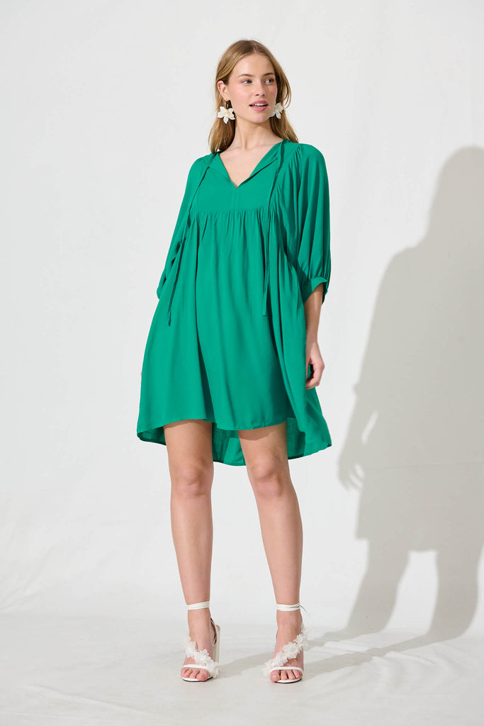 Spring Morning Smock Dress In Green