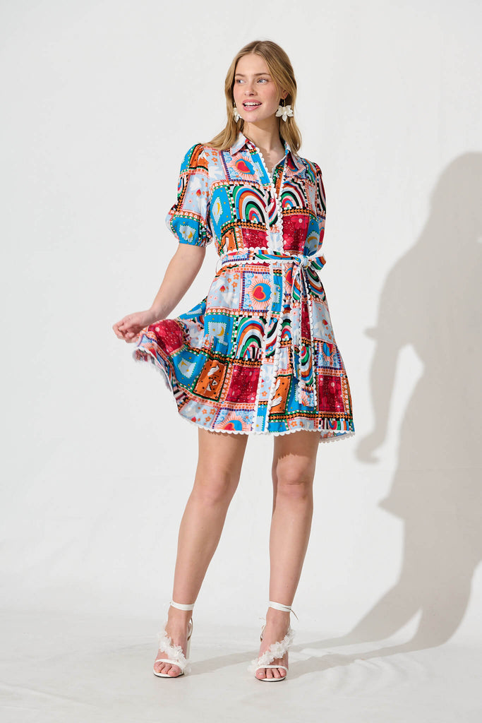 Fairytales Shirt Dress In Bright Multi