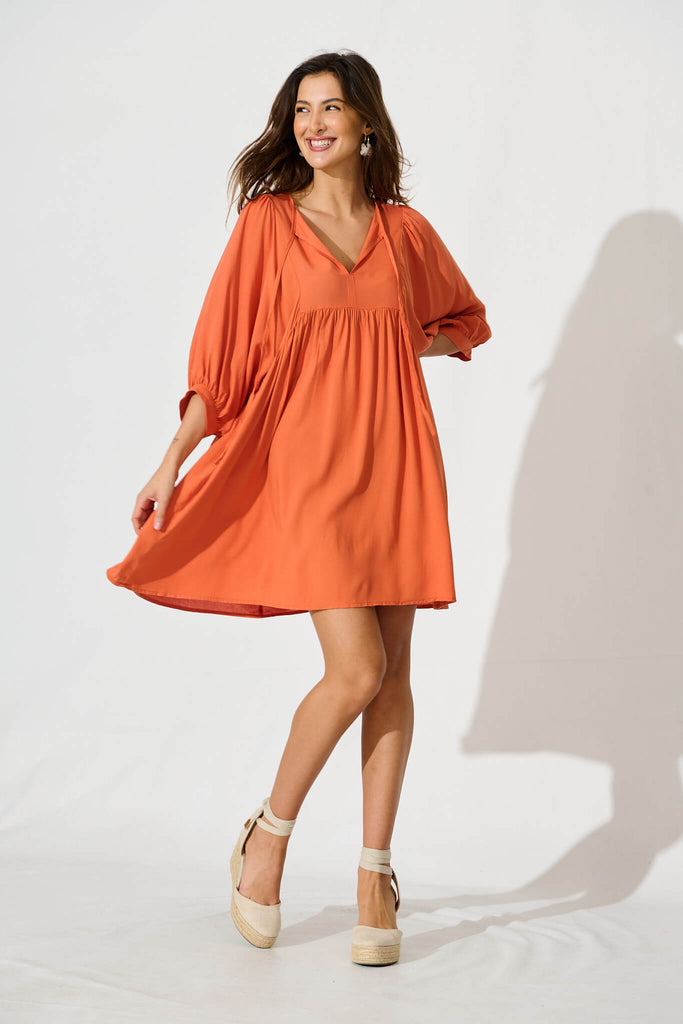 Spring Morning Smock Dress In Tangerine