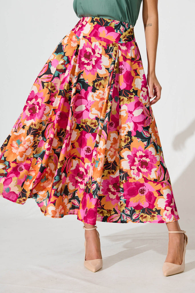 Brandsy Maxi Skirt In Multi Floral Print