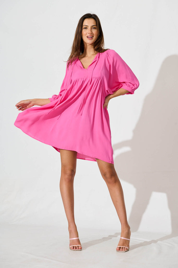 Spring Morning Smock Dress In Hot Pink