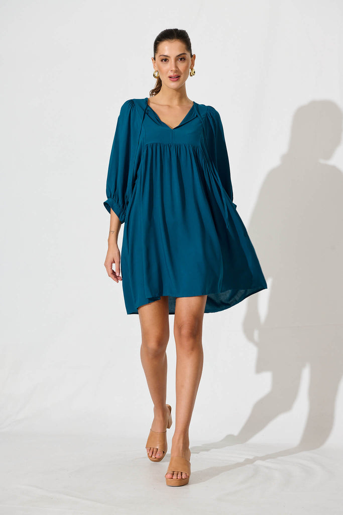 Spring Morning Smock Dress In Teal