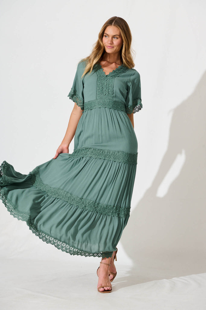 Mona Maxi Dress In Dark Sage Green