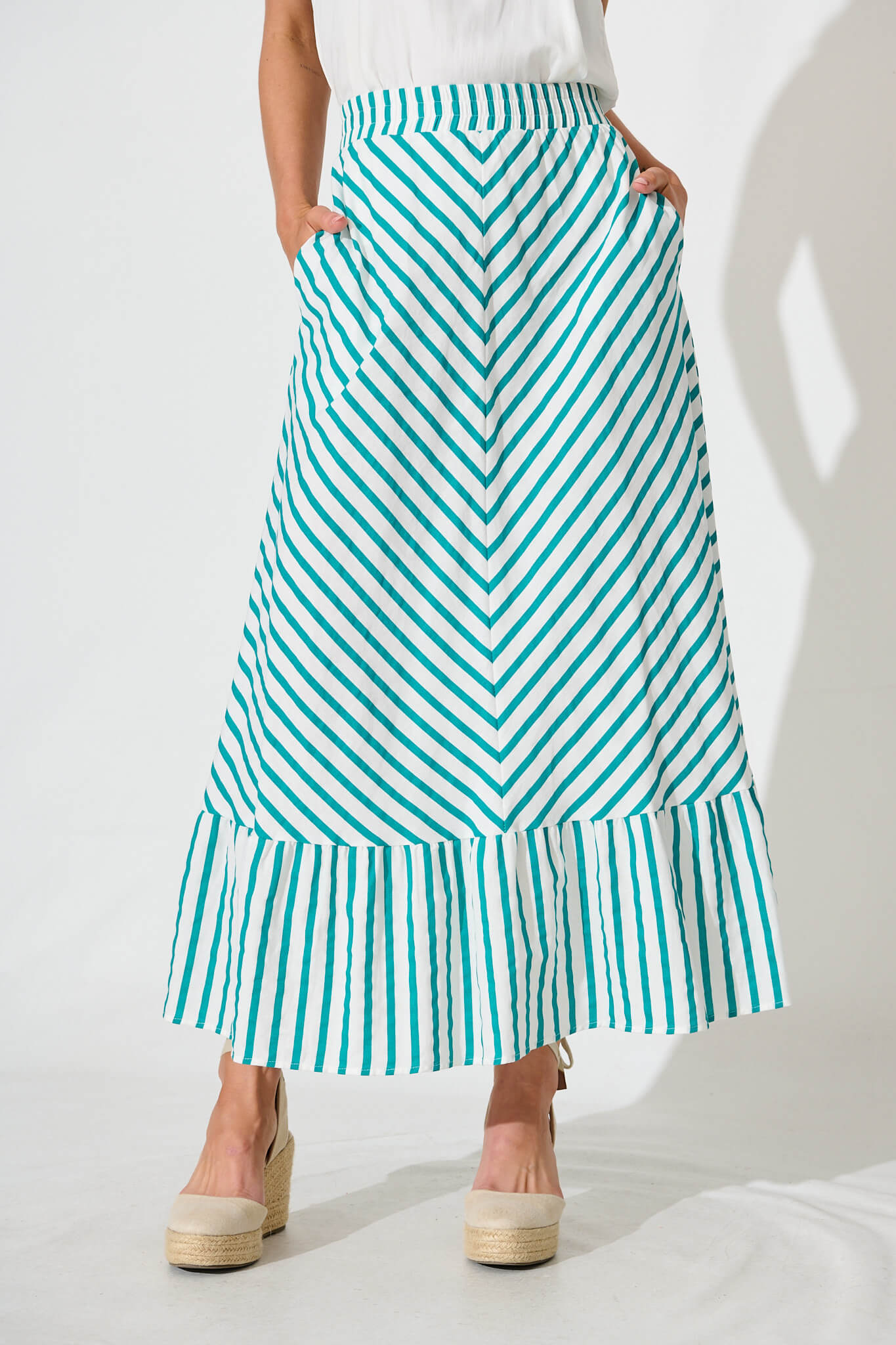 Green and blue striped maxi skirt hotsell