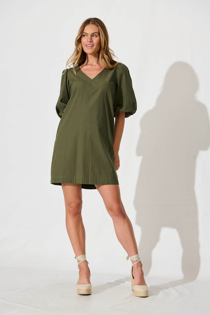 Ashlynn Dress In Khaki Cotton