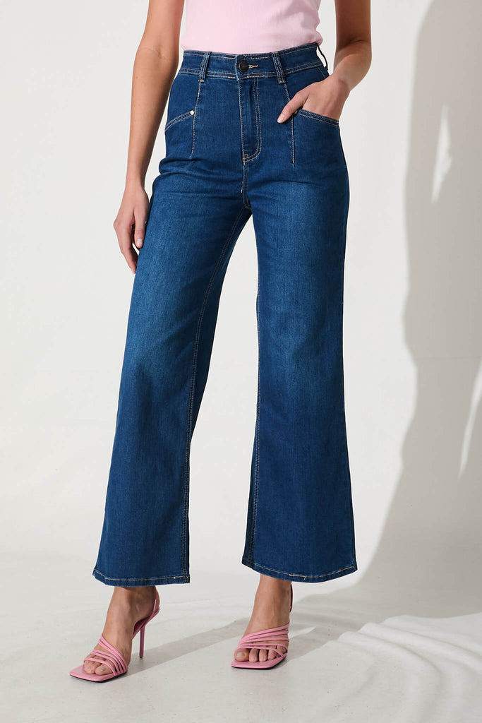 Margaret High Rise Wide Leg Jean In Dark Blue Denim