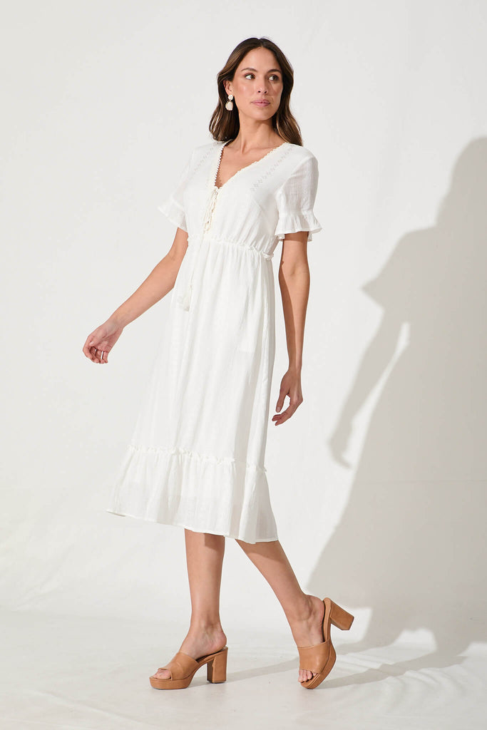 Clea Midi Dress in White Cotton - side