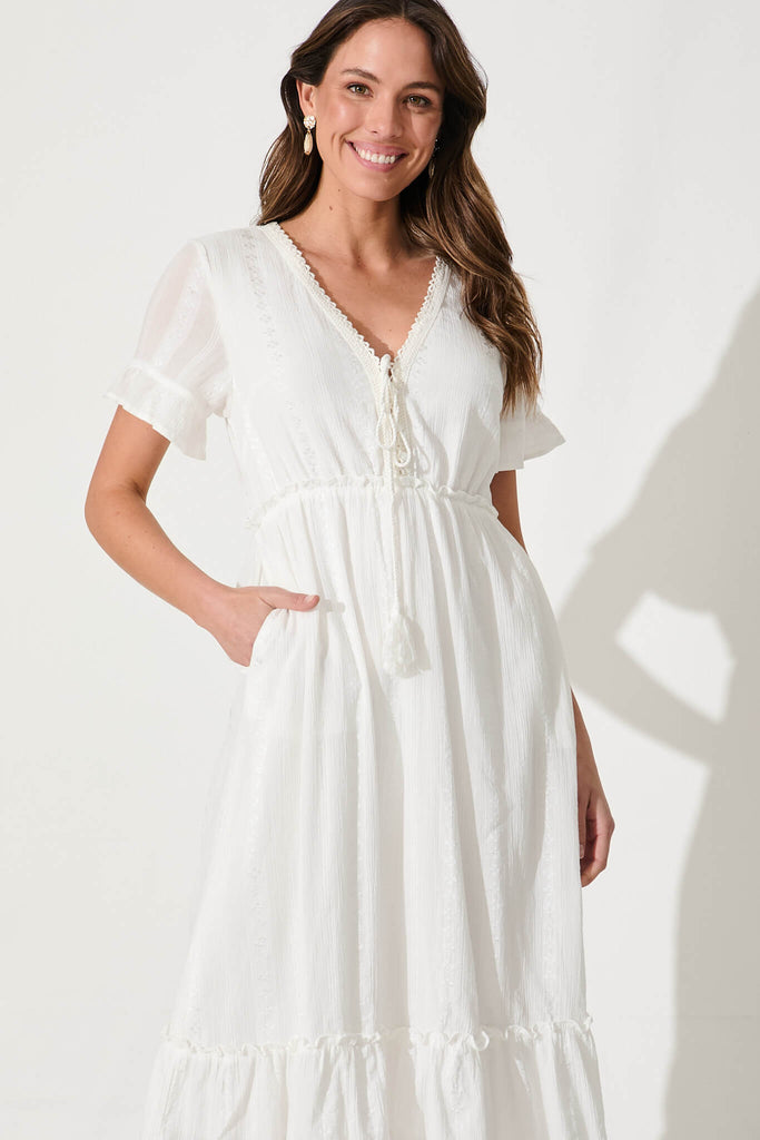 Clea Midi Dress in White Cotton - front