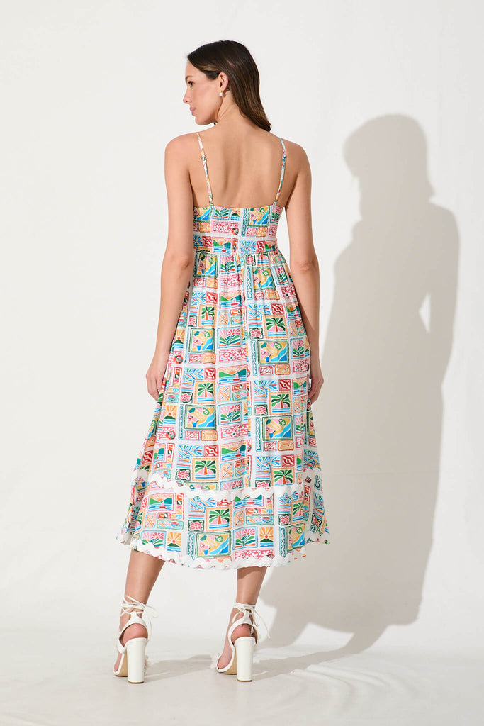 Treviso Maxi Sundress In Multi With White Ric Rac Trim - back