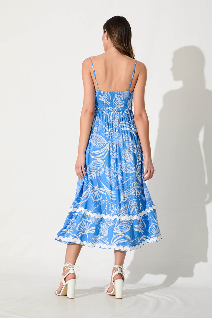 Treviso Maxi Sundress In Blue And White With Ric Rac Trim - back