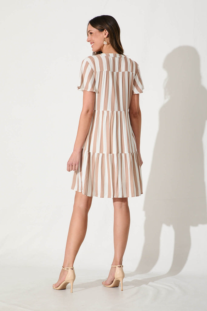 Adeline Shirt Dress In Beige With White Stripe - back