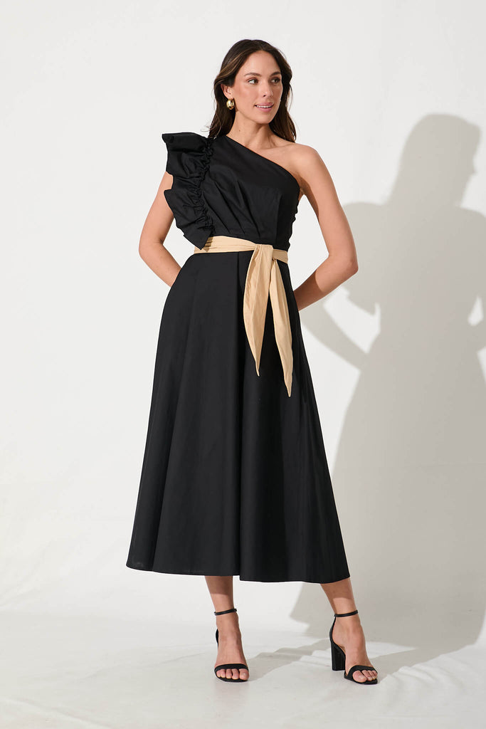 Irisa Maxi Dress in Black Cotton - full length