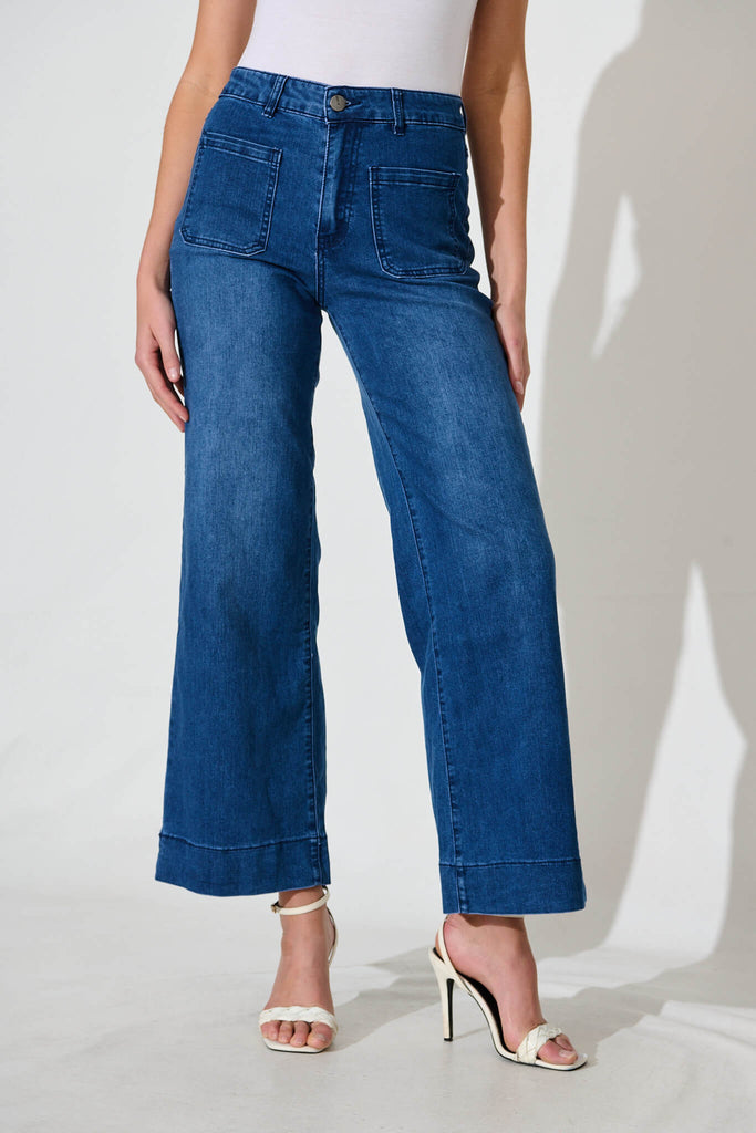 Juan High Rise Wide Leg Jean In Dark Blue Denim