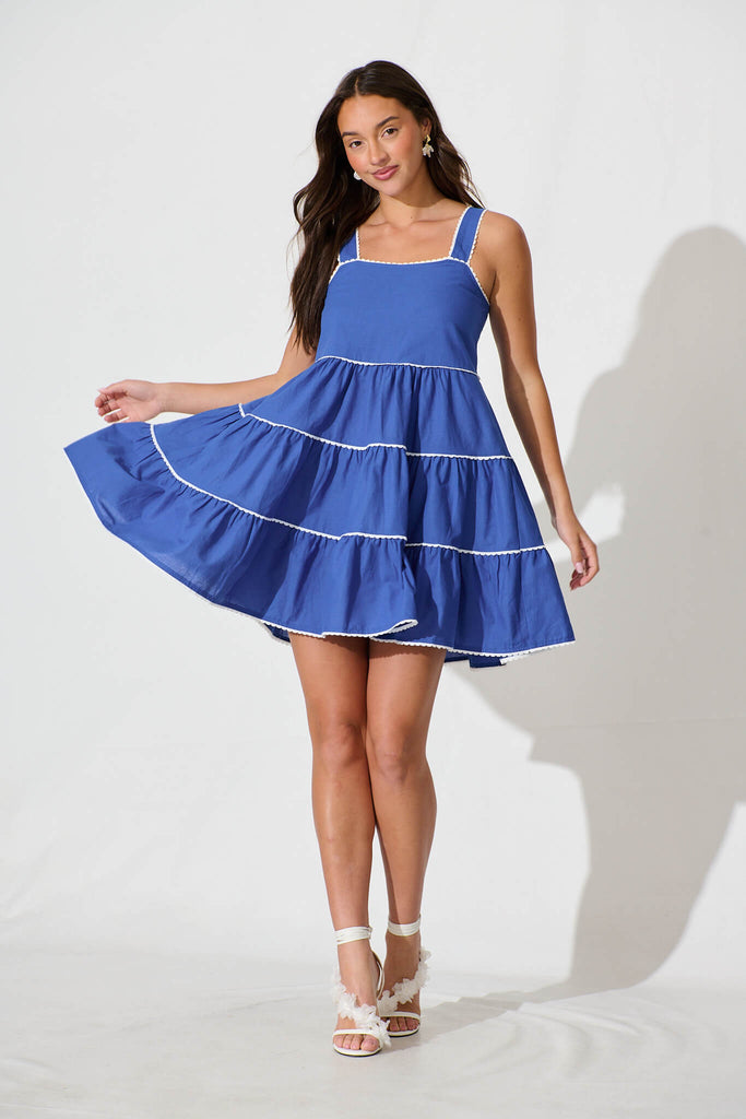 Coastal Sundress In Blue With White Contrast Trim